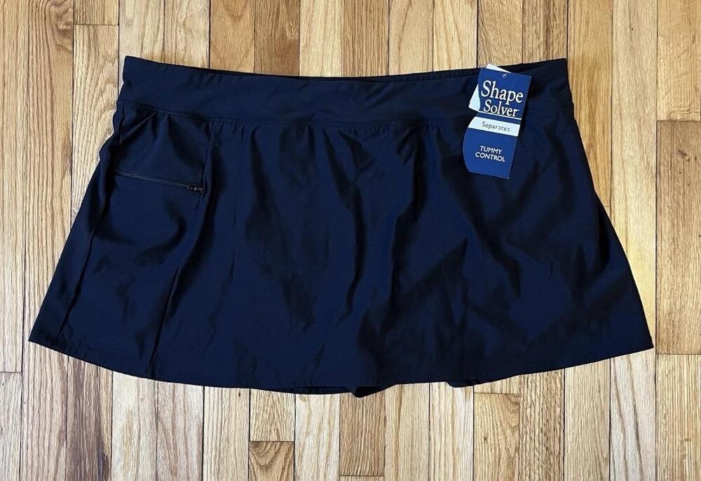 Shape Solver Swim Skirt Bottom Womens 24W Black Tummy Control Pocket Swimwear